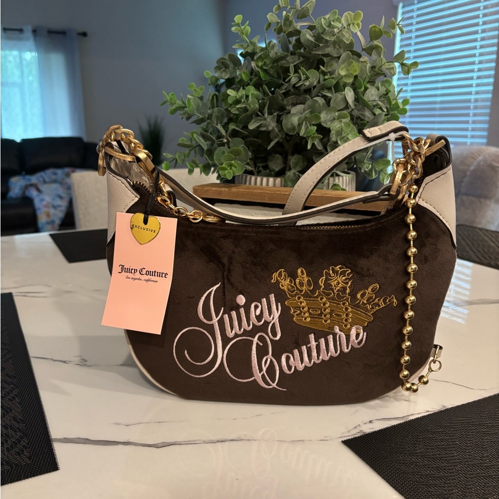Juicy Couture Key to Juicy Velvet Brown and Gold Shoulder Bag